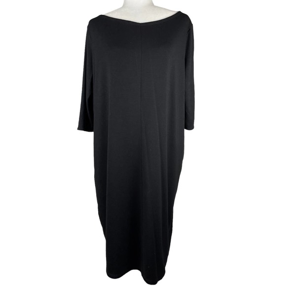 EILEEN FISHER Black Jersey Boatneck Modest Dress LARGE - Picture 1 of 9
